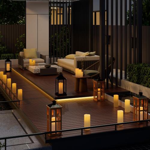 12 x 5 Ivory Large Waterproof Outdoor Flameless Candles Battery Operated LED Flickering Pillar Candles with Remote and Timer for Indoor Outdoor Lanterns, Long Lasting, Set of 2