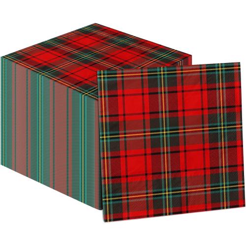 Christmas Napkins, 40Pcs Christmas Plaid Paper Napkin Disposable Red Buffalo Plaid Napkin Cocktail Napkins Tartan Plaid Paper Napkins for Xmas Winter Holiday Dinner Party Supplies