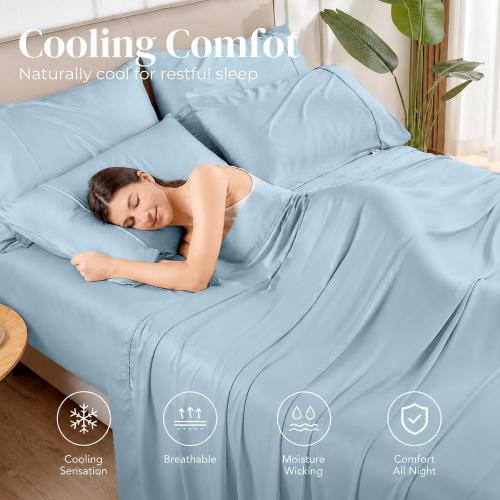 GOKOTTA Queen Bamboo Rayon Sheets Set, Silky Soft Cooling Sheets Stay Put