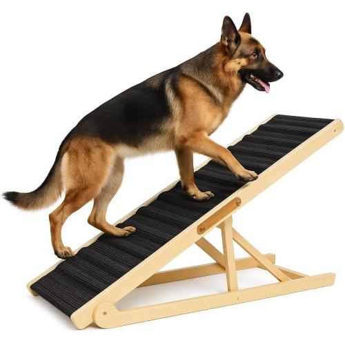 ELY UNIVRSAL Adjustable Dog Ramp for Bed – 12.2 to 25.5 Inches Foldable Pet Ramp for Large Dogs, Solid Wood Ramp for Dogs to Get on Bed, Couch – 200 LBS Load, Non-Slip