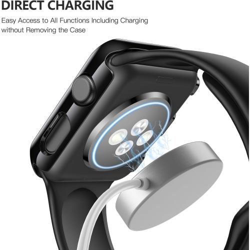 Misxi 2 Pack Tempered Glass Case Compatible for Apple Watch Series 3 Series 2 38mm, Hard PC Screen Protector Overall Protection Ultra-Thin Lightweight Scratch-Resistant Cover for iWatch, Jet Black