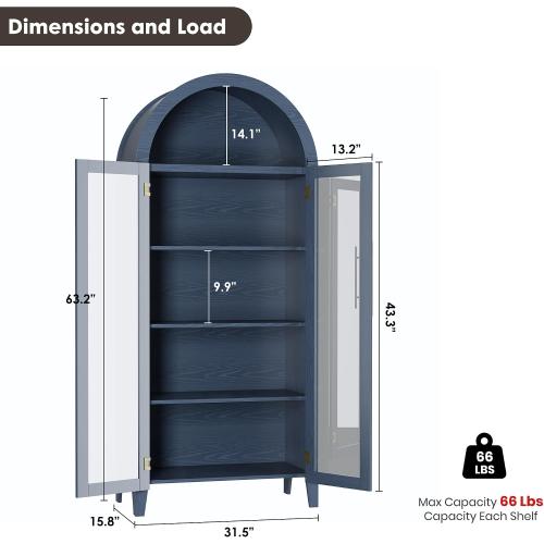 The glass panes are missing ‼️GarveeHome Arched Kitchen Pantry Cabinet - Farmhouse 5 Tier Display Shelf with Adjustable Shelf and 2 Large Glass Doors, Versatile Storage Cupboard for Kitchen, Dining Room, Living Room, Night Blue