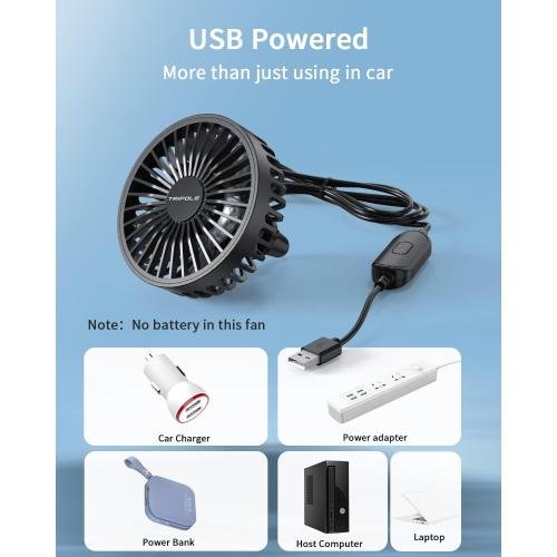 TriPole Car Fan USB Powered, 360°Rotation Portable Cooling Fan for Car Vent
