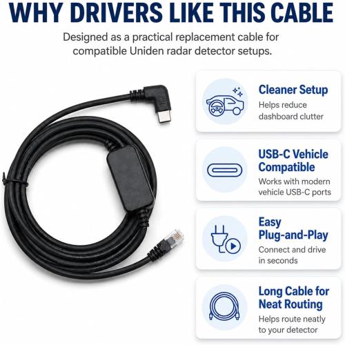 5.6FT USB C to RJ11 for Uniden Radar Detectors Power Cord, 5V to 12V