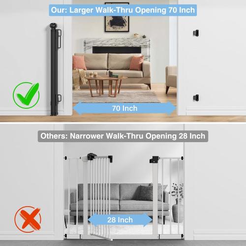 PRObebi Retractable Baby Gates for Stairs, Dog Gates Extend to 54 Wide 34 Tall, Black