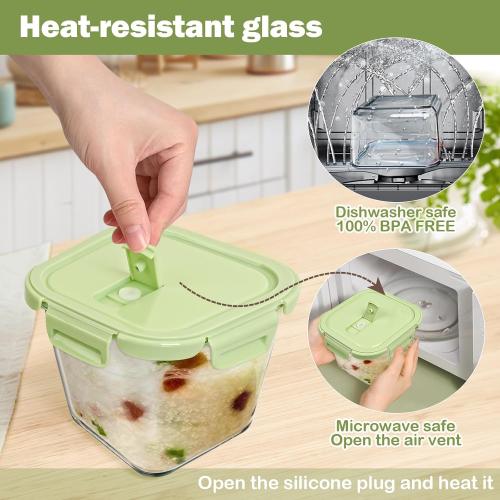 Borosilicate Glass Soup Containers with Lids, 4 Cup/32 oz, 6 Pack