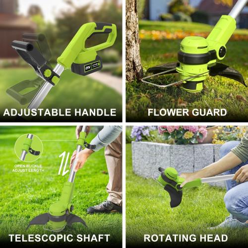 21V String Trimmer Cordless, Battery Powered, Electric Grass Trimmer with 2 x 2.0Ah Batteries, 12 Inch Trimmer and Edger with 4 Bonus Spools for Lawn, Garden