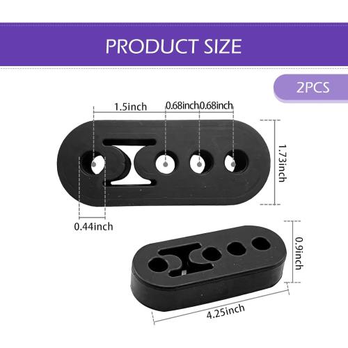 2 PCS Rubber Exhaust Hangers, 4 Holes Adjustable Muffler Hanger, Universal Muffler Exhaust Hanger System, Heavy Insulator Support Bushing Mount, Universal Tailpipe Damping Bracket (Black)