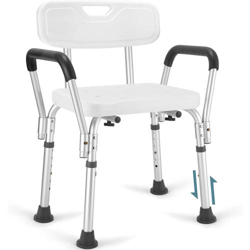 Shower Chair for Elderly and Disabled with Padded Armrests and Back, Adjustable Height Shower Seat, Tool-Free Heavy Duty Shower Chairs for Inside Shower, Handicap