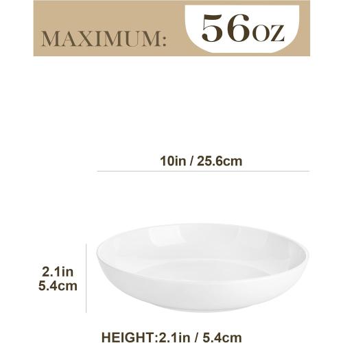 MALACASA 10 Large Pasta Bowls Set of 4, 56 OZ Wide and Shallow Salad Bowls Soup Bowls, Porcelain White Serving Bowls, Kitchen Bowl Plates Pasta Plates, Microwave & Dishwasher Safe, Series REGULAR