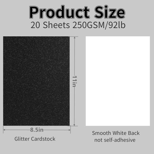 20 Sheets Black Glitter Cardstock 8.5 x 11 Inches