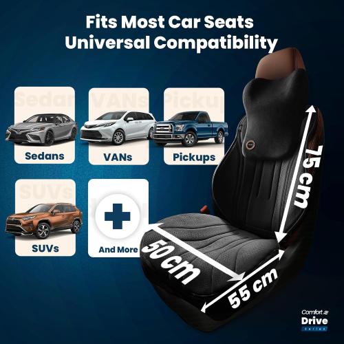 Car Seat Cushion with Back & Neck Support, Breathable Perforated Suede Seat Cushion for Drivers, Non-Slip Ergonomic Design for Long Drives, Daily Commute & Travel