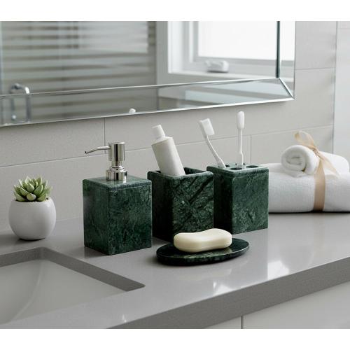 Bathroom Accessory Set Made from Natural Stone - Bath Accessories Set of 4 Includes Soap Dispenser, Toothbrush Holder, Tumbler and Soap Dish (Green)