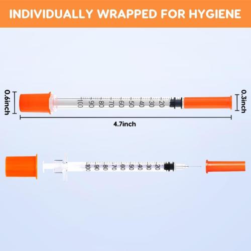 120 PACK U-100 Syringes, 30G 5/16 (8mm) 1ml/cc Disposable Syringe, Individual Wrapped, Lab Supplies