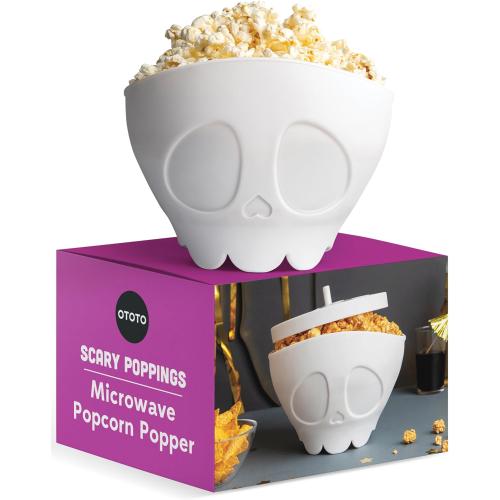 OTOTO New Scary Poppings Microwave Popcorn Popper - Gothic Popcorn Microwave Popper, Silicone Microwave Popcorn, Collapsible Bowl Popcorn Bowls, Halloween Goth Accessories Goth Gifts (White)
