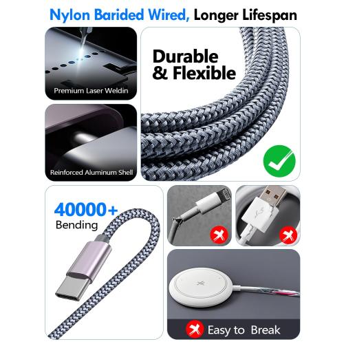 Travel Essentials for Apple Watch Charger,iPhone Charger,3 in 2 Multi Charging Cable,Type C/Magnetic Fast Charging Cable [Portable] for iWatch Series Ultra/11/10/9/SE,iPhone 17-11-6FT Gray
