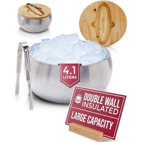 Gusto Nostro 4.1L Insulated Ice Bucket with Lid and Tongs, Double Wall Stainless Steel Ice Bucket Large, BPA Free Ice Bucket for Cocktail Bar, Keeps Champagne, Wine, Beer Chill for Parties
