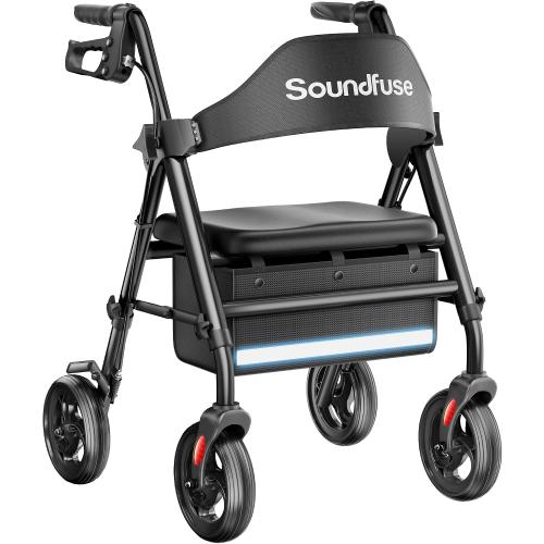 Rollator Walkers with Seat for Seniors, Foldable 8 Big Wheels All Terrain Rolling Walker, Handles and Ergonomic Seat Height Adjustable, 350 lb