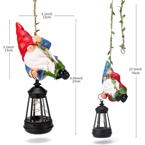 Solar Hanging Gnome Garden Statues Funny Climbing Gnome with LED Lantern