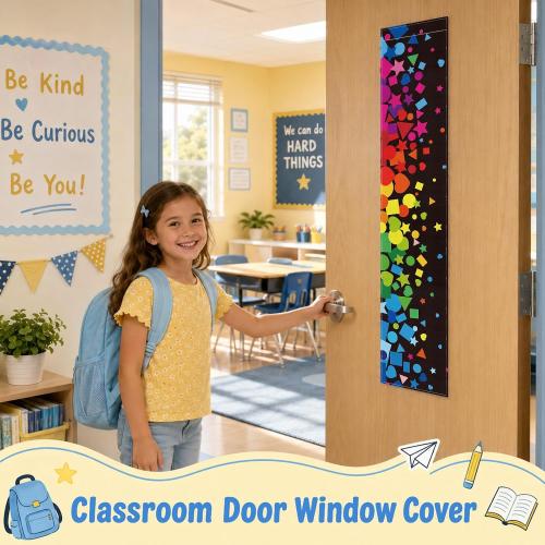2 Pcs Confetti Classroom Door Window Cover Colorful Dot Door Curtain Classroom Decor Blackout Lockdown Shades for Door Window Covering Confetti Darkening Blackout Roller Drapes Back to School Supplies