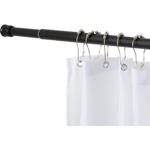 Tension Curtain Rod | Spring Loaded | Adjustable Expandable 42”-76” | Bathroom Shower Rod | Closet Pole | Room Divider | No Rust | No Drilling | Matte Black