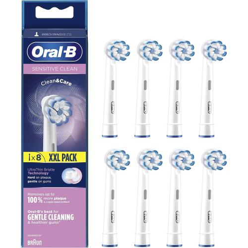 Oral-B Sensitive Clean Replacement Brush Heads x 8 Original Refill for Electric Toothbrush, White, 200 gram