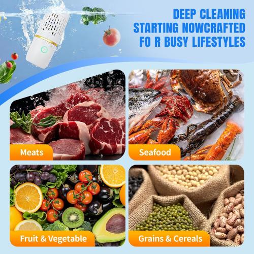 and Fruit Cleaner, Portable Capsule Fruit Vegetable Cleaner, Water Ion Tech, IPX7 Waterproof, Magnetic Charging 10-Min Auto Cycle for Home RV Meat Seafood Grain Cleaning (White)