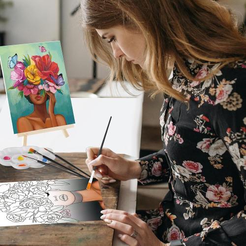 Cholemy 36 Pcs Paint and Sip Kit Gift for Adults 8''x10'',Flower Lady