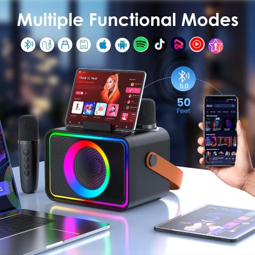 Karaoke Machine for Kids Adults,Bluetooth Speaker 2 Wireless Microphones