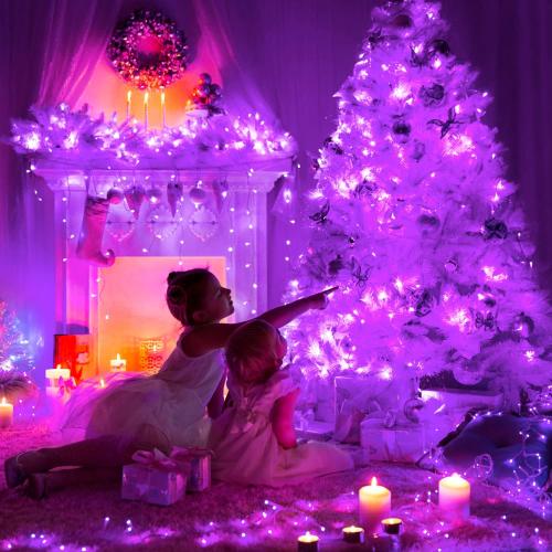 JMEXSUSS 200 LED Purple Halloween String Lights Indoor Outdoor Clear Wire