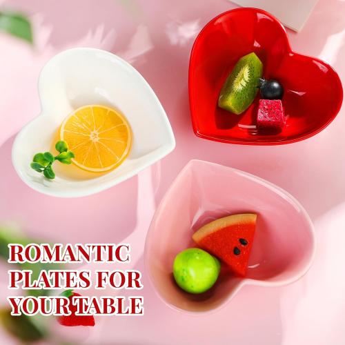Tioncy 3 Pcs Heart Shaped Ceramic Bowls Valentine's Day Salad Bowls 5 Inch Love Heart Appetizer Plates, Dessert Snack Dishes Gifts for Valentine's Day Party Wedding Birthday Party Red Pink White