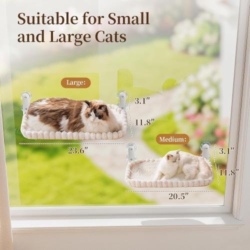 Cat Window Perch, Foldable Cat Hammock, 4 Suction Cups White Medium