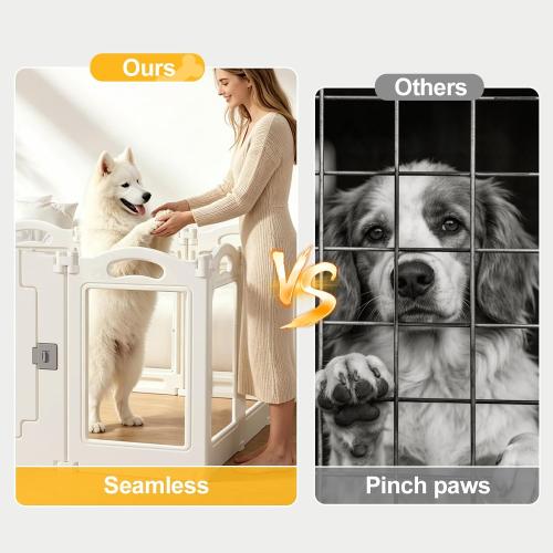 Foldable Clear Acrylic Dog Playpen with Door,  Acrylic Puppy Playpen, Easy Assemble Indoor Pet Fence with White Frame, Clear Dog Playpen for Puppies & Animal