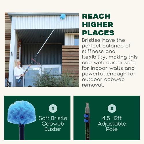 EVERSPROUT 5-to-12ft Telescoping Durable Duster with Extension Pole – Lightweight 3 Stage Cobweb Duster – Extendable to 20ft Reach for Cleaning High Ceilings and Spider Webs MAY HAVE MISSING PIECES