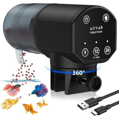Automatic Fish Feeder for Aquarium: Rechargeable Fish Feeder Dispenser,Moisture-Proof & 200ML Large Capacity Betta Turtle Vacation Feeder,Auto Fish Food Dispenser Timer for Weekends/Business
