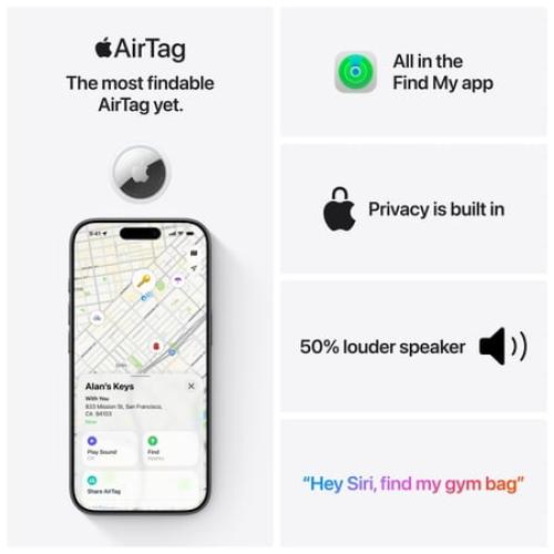Apple AirTag (2nd Generation) – 1 Pack Item Tracker for Keys, Wallet & More, Precision Finding up to 1.5× Range, One-Tap iPhone/iPad Setup