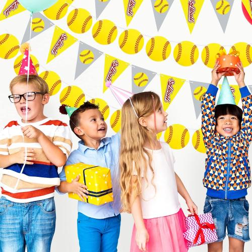Tinlade 4 Pcs Softball Party Banners Bunting Garland Sports, Bright Style