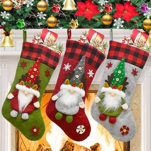 YELAIVP 3 Packs 3D Swedish Santa Gnome Christmas Stockings, 19 Personalized Plush Stocking Xmas Hanging Socks for Home Fireplace Tree Decor