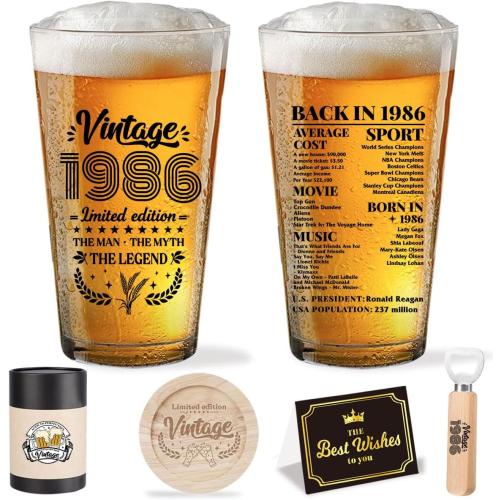 40th Birthday Gifts Men 40 Year Old Gifts For Men Vintage 1986 Beer Drinking Glass Unique 40th Birthday Gifts Happy Anniversary 40th Birthday Party Supplies Decorations