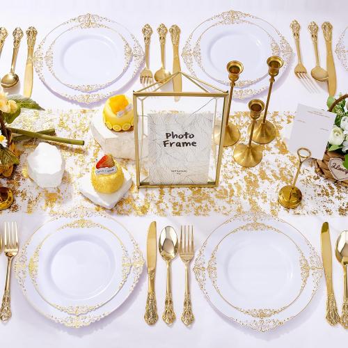 100PCS White Plates with Gold Trim Disposable for Thanksgiving
