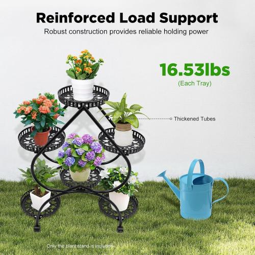 4 Tier Plant Stand, 6 Trays Heart Flower Pot Stand Metal Heart Shaped Plant Shelf with 4 Universal Wheels Indoor Tall Planter Display Shelf for Indoor Outdoor Patio Garden Living Room