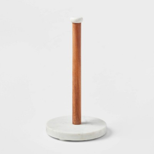 Marble Paper Towel Holder - Threshold™: Freestanding Off-White Kitchen Towel Holder, Wood & Marble, 13.25 Height