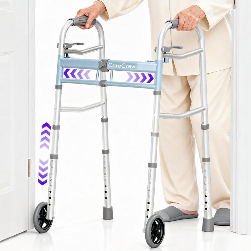 Narrow Walker for Seniors, 18 inches Wide - Adjustable Width, Lightweight Folding Walker, 350lbs Heavy Duty Bariatric Walker for Elderly, Standard Walker for Small Doorways
