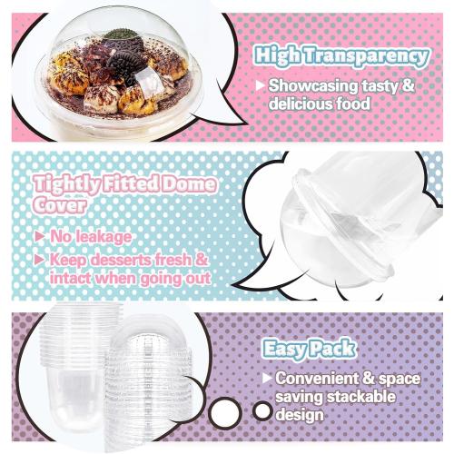 100 Pack 12 oz Clear Plastic Cups with Dome Lids,Parfait Yogurt Cups with Spoons,No Hole Plastic Cup with Lids for Dessert,Yogurt,Ice Cream,Cupcake,Fruits