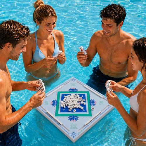 19x19 Inches Mahjong Floating Game Table for Pool Adults Pool Games Tray for Mah Jong Card Games Dominoes Poker Floater Tables for Indoor Outdoor Swimming Pool Hot Tub Lake(Blue Green)