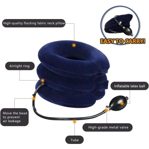 Cervical Neck Traction Device for Instant Neck Pain Relief - Inflatable & Adjustable Neck Stretcher Neck Support Brace, Best Neck Traction Pillow for Home Use Neck Decompression (Blue)
