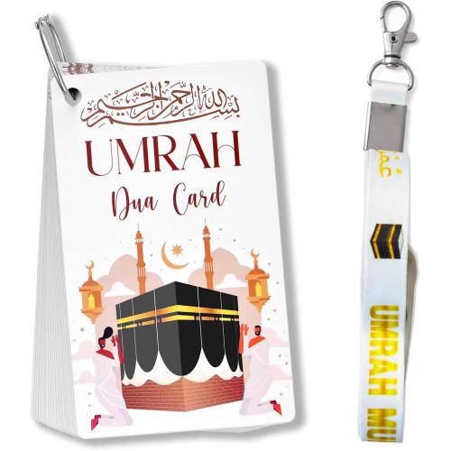 Cards with Lanyard – 21 Flashcards Step-by-Step Umrah Guide with 20 Essential Duas & Transliteration – Portable Islamic Prayer Cards, Dua Reminder, Umrah Mubarak Gift Set