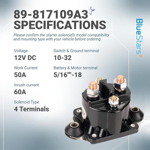 BlueStars 89-817109A3 12V Starter Solenoid Relay - Fits Mercury Outboard