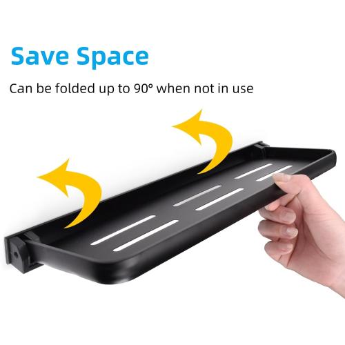 DEAYOU 2 Pack Folding Wall Shelf for Bathroom, 90° Fold Up Floating Shelf, Wall Mounted Drop Down Metal Shelves for RV, Campers, Laundry Room, Toilet Room, Kitchen, Waterproof, Space Saving, 15.7