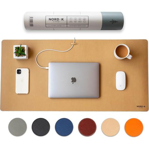 Nordik Leather Desk Mat Cable Organiser (Champagne Beige 89 X 43 cm) Premium Extended Mouse Mat for Home Office Accessories - Non-Slip Vegan Leather Desk Pad Protector & Desk Blotter Pad